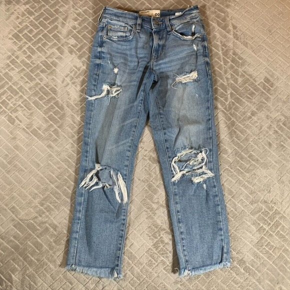 Garage Denim - Garage Womens 00 Denim Jeans Blue Ankle Straight Distressed Light Wash Low Rise